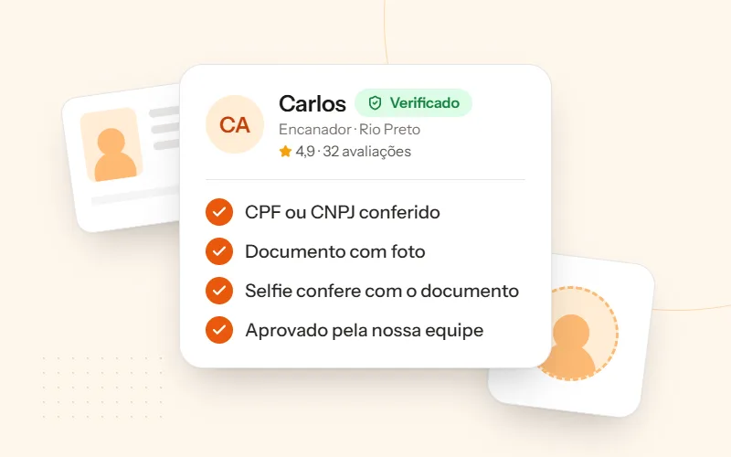 Cartão de verificação de um profissional com CPF, documento com foto e selfie conferidos.